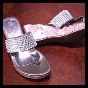 Rhinestone Cork Wedge Sandal